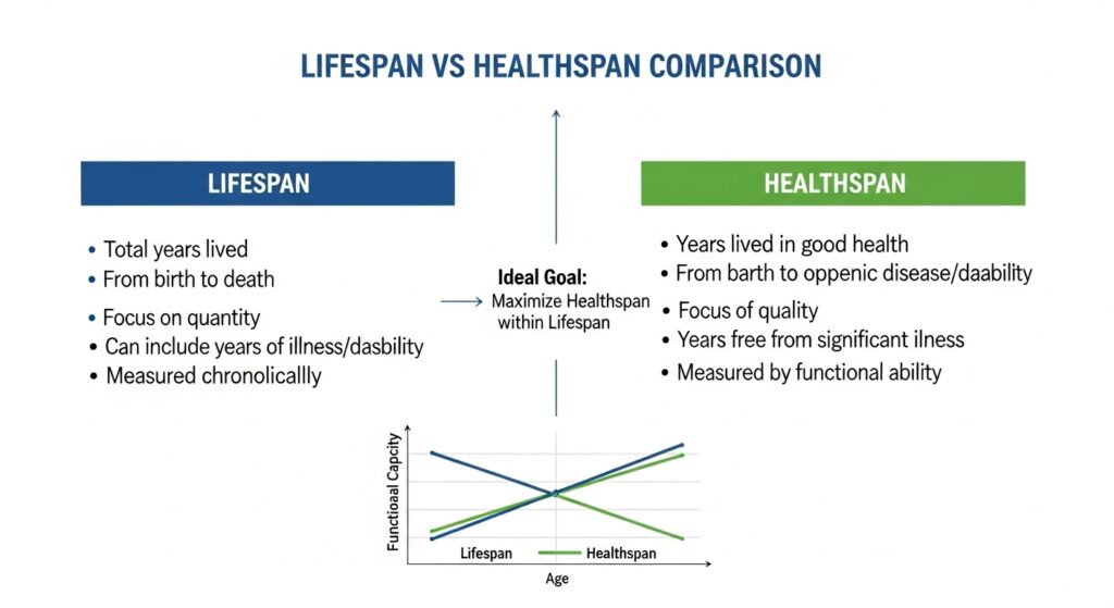 Comparison chart of lifespan vs healthspan