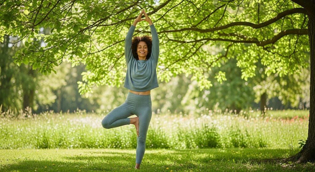 10 Powerful Daily Habits for Women's Self Care to Build a Balanced Life 1 Woman practicing gentle yoga outdoors as part of daily self-care movement routine